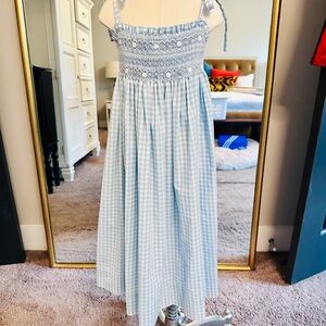 Anavini Hand Smocked Blue Gingham Kids Dress Size 6 Easter Spring